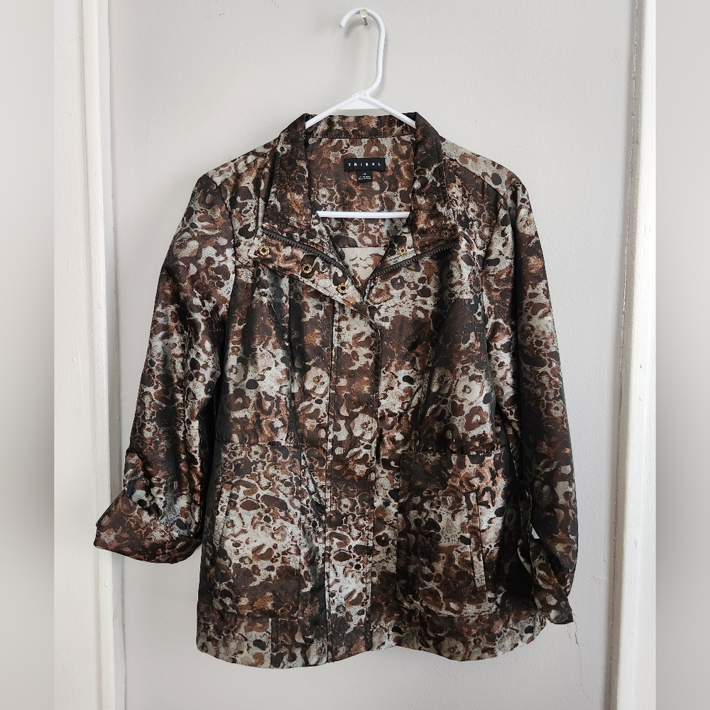Tribal Fashion Brand Women's Jacket Patterned Mixed Print Zip up Snap Outerwear